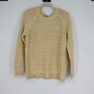 Vince Sweater Knit Cotton Blend Yellow White Speckled Crew Neck Long Sleeve Sz L